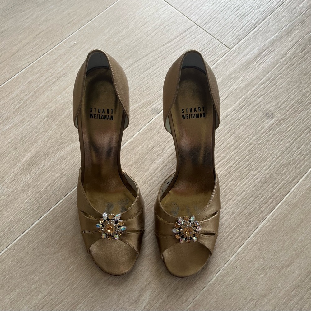 Stuart Weitzman Satin Crystal Embellishments Sandals Size 7